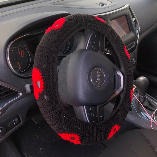 Black and Red Skull Steering Wheel Cover