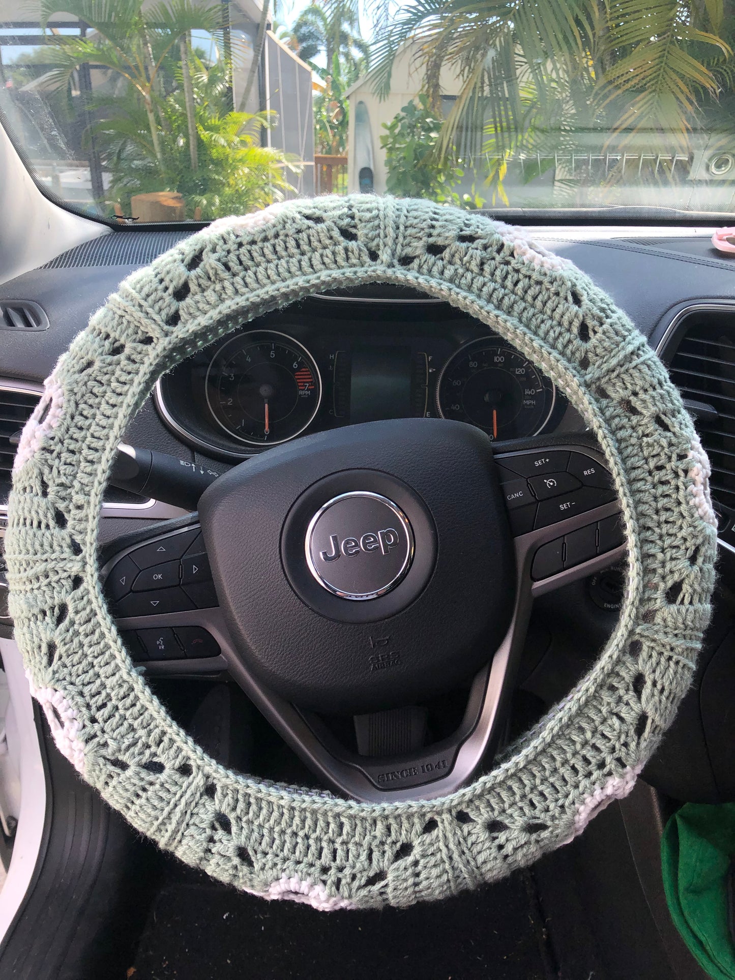 Sage Green Glow-In-The-Dark Skull Steering Wheel Cover