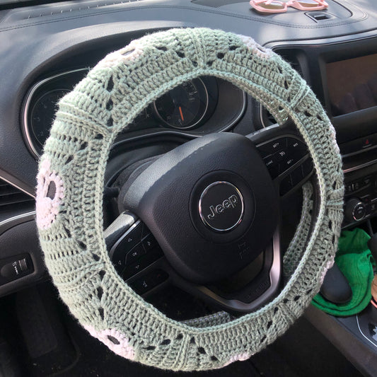 Sage Green Glow-In-The-Dark Skull Steering Wheel Cover