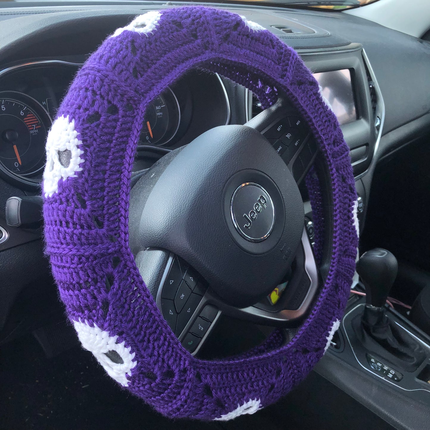 Violet Glow-In-The-Dark Skull Steering Wheel Cover